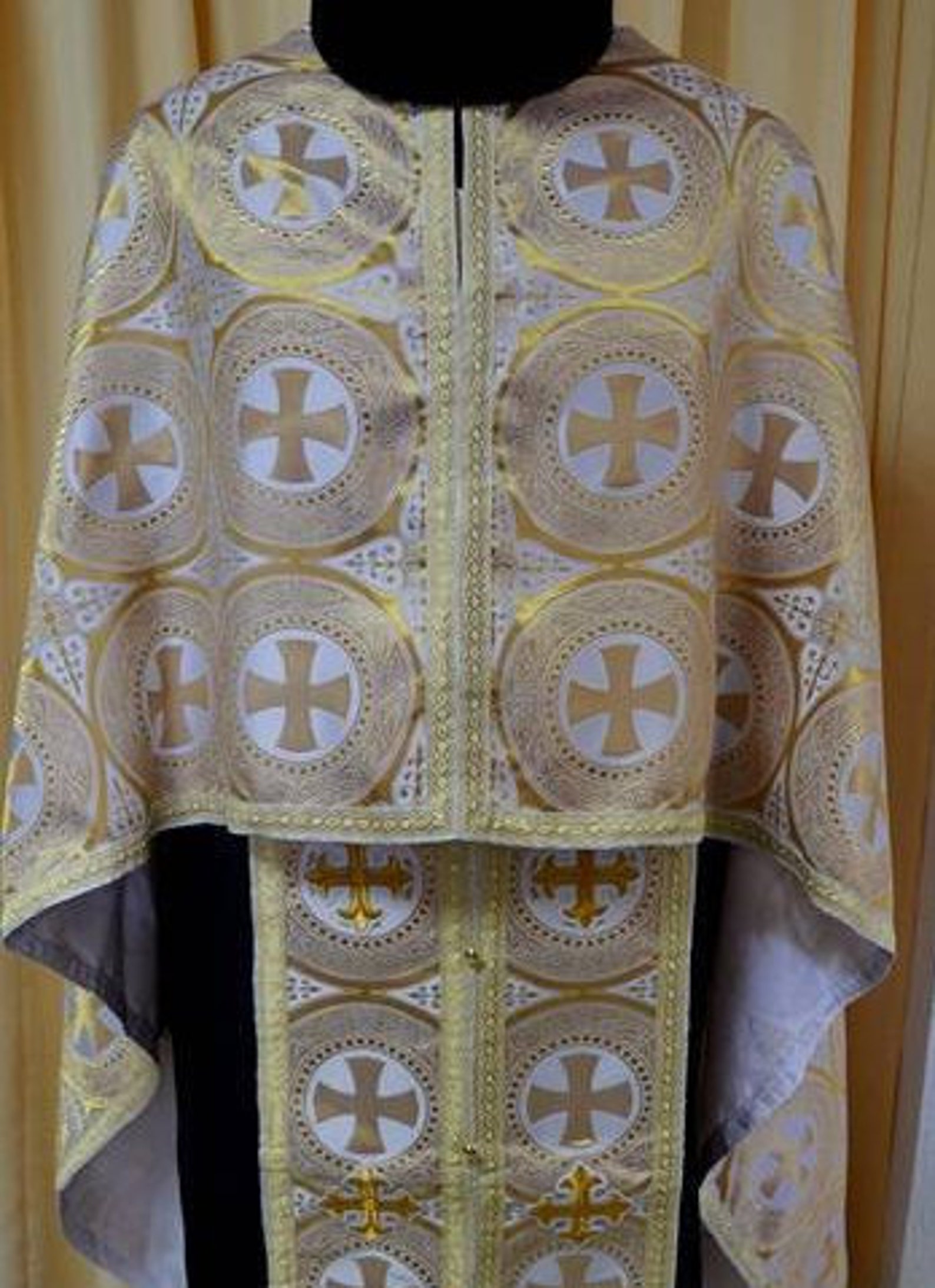 Cross With Robe Around Round Cross Brocade, Liturgical Vestment Fabric, Altar Robe Fabric ...