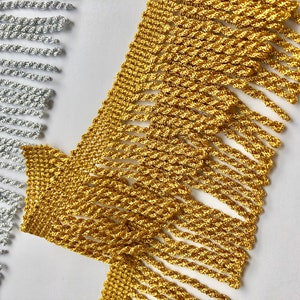 Frangia semi-metallica di lingotti d'oro e argento 2', 3' di larghezza, frangia di stoffa liturgica, fornitura per la chiesa, frangia di stoffa d'altare, frangia di lingotti d'oro
