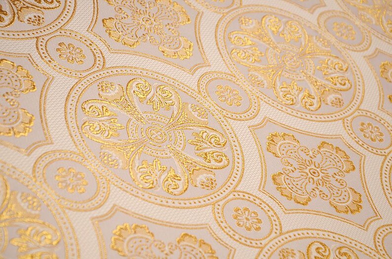 Tela con estampado bizantino, tela litúrgica de todos los colores, tela para vestimentas, tela litúrgica, brocado azul dorado, brocado rojo dorado, brocado blanco dorado imagen 15