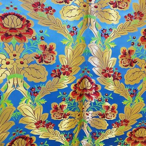 Flower Pattern Metallic Brocade, Floral Ecclesiastical Fabric, Blue Altar Cloth, White brocade, Brocade Fabric on Sale