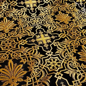 Tissu ecclésiastique de brocart de vêtement, tissu d’église brocart non métallique, brocart liturgique, brocart d’or, brocart croisé