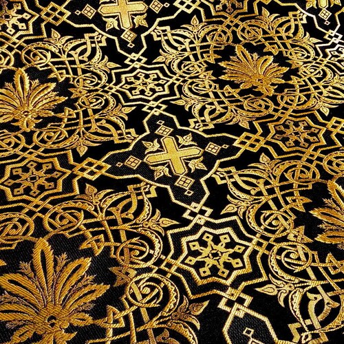 Tecido eclesiástico de brocado para vestimenta, brocado não metálico de tecido de igreja, brocado litúrgico, brocado de ouro, brocado cruzado