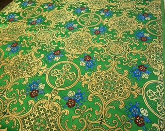 Vestments floral green brocade Extra wide 71 inches, Liturgical Fabric, Church Clothing, Ecclesiastical Apparel, Clergy Vestments Brocade