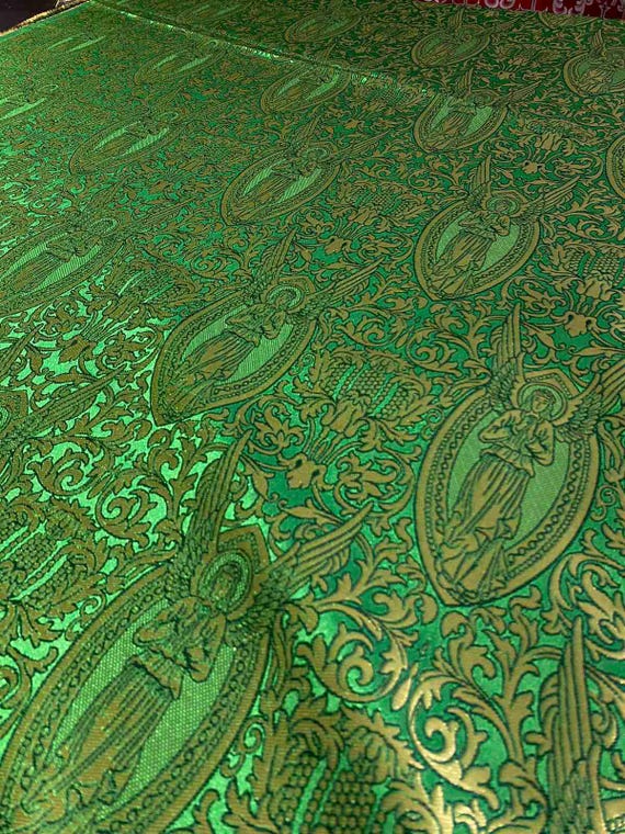 Angels Print Nonmetallic Brocade Fabric, Easter Pattern Liturgical Fabric, Symbol Vestments Brocade, Black Altar cloth