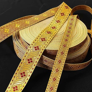 Galloon Burgundy Gold Trim, Jacquard Ribbon Trim, Vestments Trims Galloon, Gold Galloon, Vestments Trimmings, Ready To Ship