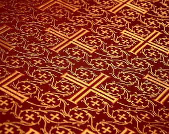 Byzantine Cross Patterned Brocade for Priests' Garment, Gold White, Blue, Red, Kelly Green Fabric 63", Church Fabric for Deacon Vestments