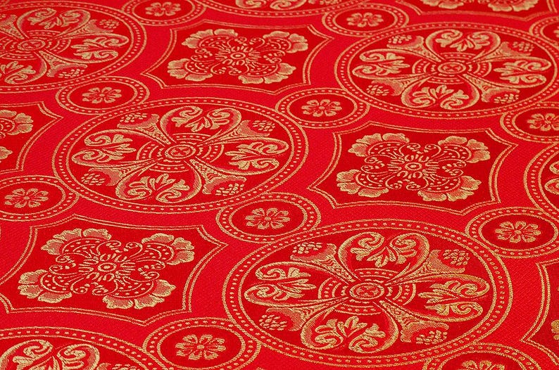 Tela con estampado bizantino, tela litúrgica de todos los colores, tela para vestimentas, tela litúrgica, brocado azul dorado, brocado rojo dorado, brocado blanco dorado imagen 17