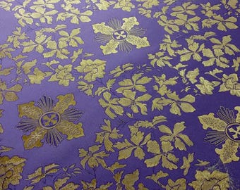Liturgical brocade with floral garden & crosses, Ecclesiastical Garment brocade, Vestments Brocade, Altar Server robe, Altar Boy Robe fabric