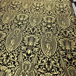 Angels Print Nonmetallic Brocade Fabric, Easter Pattern Liturgical Fabric, Symbol Vestments Brocade, Black Altar cloth image 3
