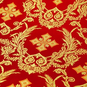Church Brocade Ear Cross Pattern Fabric, Red Vestment Fabric, Purple Liturgical Fabric, Church Fabric, Vestment Fabric Extra Wide 65 in