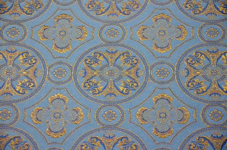 Tela con estampado bizantino, tela litúrgica de todos los colores, tela para vestimentas, tela litúrgica, brocado azul dorado, brocado rojo dorado, brocado blanco dorado imagen 12