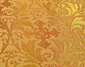 Liturgical fabric with medium size repeat, Lightweight non-metallic fabric, Vestments Cross Brocade, Clergy Fabric, Church Liturgical fabric
