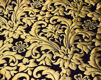 Floral Metallic Black Gold Brocade on Remnants, White Silver Brocade Fabric Extra Wide, Liturgical Fabric, Vestment Brocade