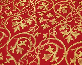 Red Gold Floral Metallic Church Brocade, Kelly Green, White Gold, Light Blue Brocade for Vestments, Church Fabric, Clergy Vestment Fabrics