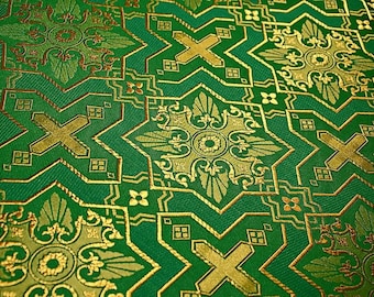 Kelly Green Gold Brocade, Ecclesiastical Clothes, Purple and Gold, Black Gold, Red, Church Fabric for Deacon Vestments, Priest stole fabric