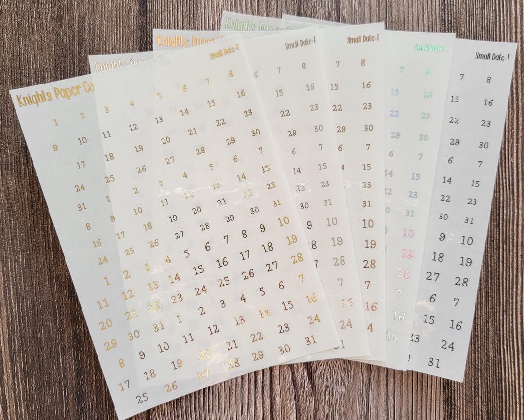 Small Foiled Functional Date Numbers Type A Font Stickers Journal ...