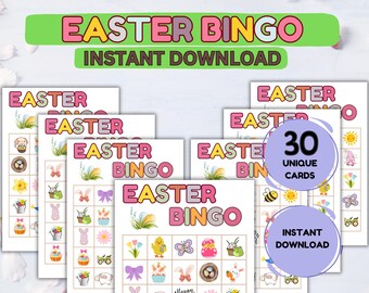 Osterbingo Spiel, 30 Einzigartige Karten (Digitaler Download)