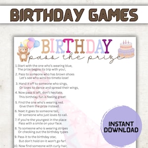Pass the Prize, Birthday Pass the prize, Birthday Game, Birthday Pass the Gift Game, Pass the Prize Poem, Kids Birthday Party Games.