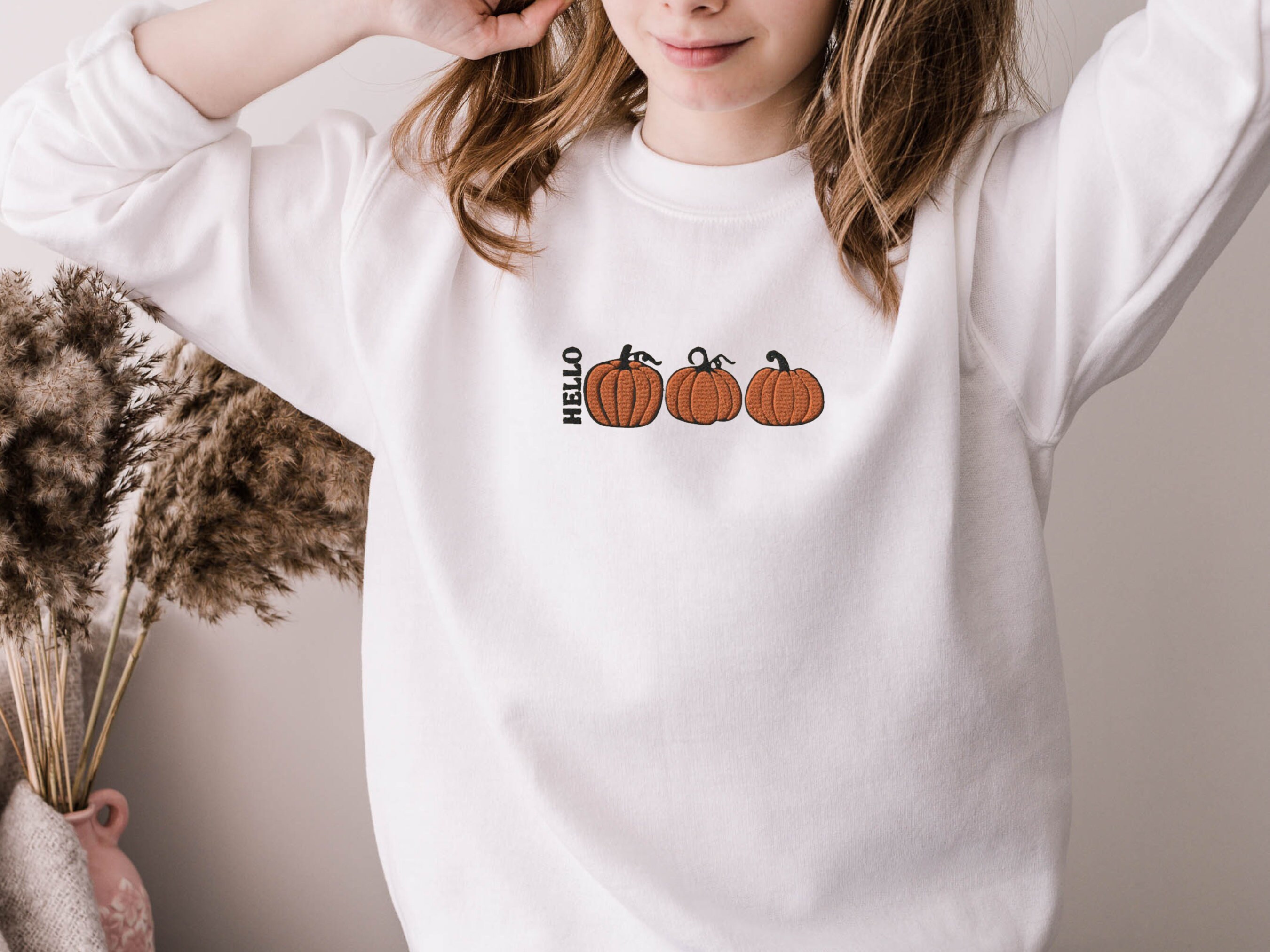 Discover Hello Pumpkin embroidery sweatshirt, Pumpkin embroidered sweatshirt