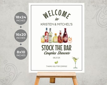 Stock the Bar Welcome Sign Self-Editing TEMPLATES | Couples Shower Entry Sign | 18x24, 16x20 & 8x10 inch