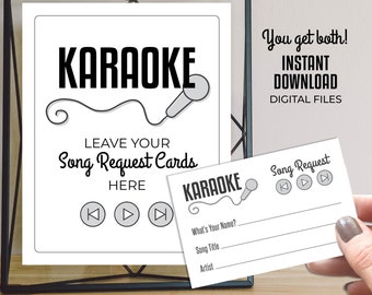 Karty z prośbami o piosenki karaoke + tablica | NATYCHMIASTOWE POBIERANIE Tylko pliki cyfrowe, których nie można edytować | Karaoke, śpiewanie, taniec, impreza, do druku