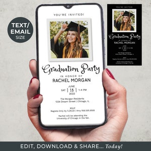 Graduation Party TEMPLATE Electronic Invitation | Text/Email Size Announcement | Grad Celebration | Edit + Download + Share...Today!