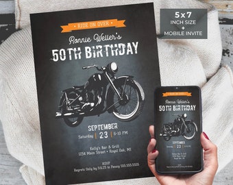 Motorcycle Invitation Self-editing TEMPLATE + Mobile Invite TEMPLATE | Birthday or Any Event or Occassion | Edit + Download + Print...Today!