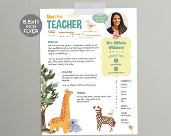Meet the Teacher Flyer TEMPLATE | Edit in Corjl | 8.5x11&quot; | Teacher Intro | Welcome Students Letter | Back-to-School | Zoo Animals Design