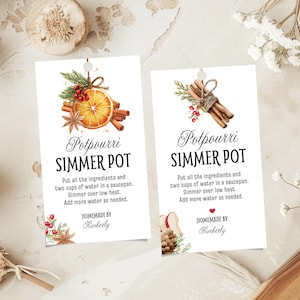 2 Tags | Self-Editable TEMPLATES | Personalized Favor Tags 2x3.5 Inch | Potpourri Simmer Pot | Hostess Gift or Favor Tags