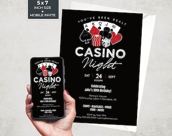 Casino Night Invitation Self-editing TEMPLATE + Mobile Invite | Game Poker Night Announcement