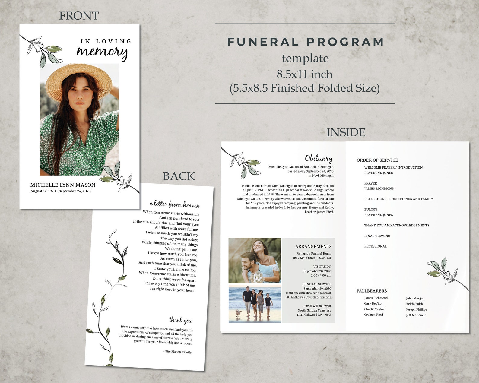 Funeral Program TEMPLATE Memorial Keepsake in Loving Memory | Etsy
