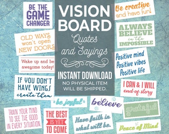 Citations/Dictons Vision Board | TÉLÉCHARGEMENT IMMÉDIAT | Scrapbooking | Inspiration | Objectifs manifestes et avenir |  PDF de 4 pages | 8,5 x 11 pouces