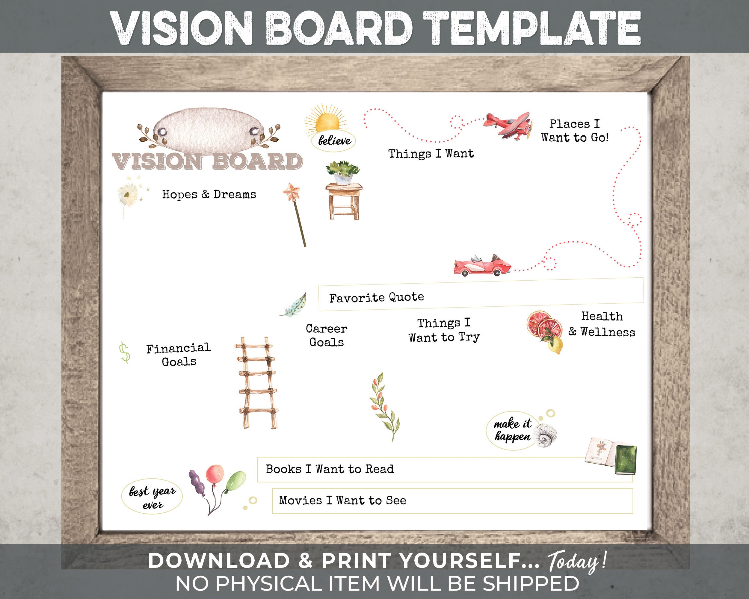 Vision Board Template uneditable INSTANT DOWNLOAD Dream Etsy Vision Board Template uneditable INSTANT DOWNLOAD Dream Etsy