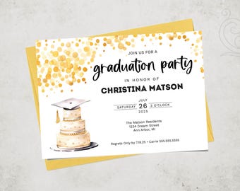 Graduation Party Invite Self-Editing TEMPLATE | 2025 Grad Celebration with Photo | Open House | High School or College Graduation Invitation