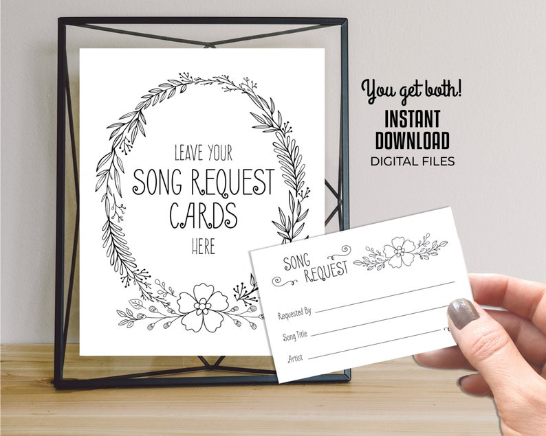 Song Request Text Song Request Cards + Display Sign | INSTANT DOWNLOAD Uneditable Digital ...