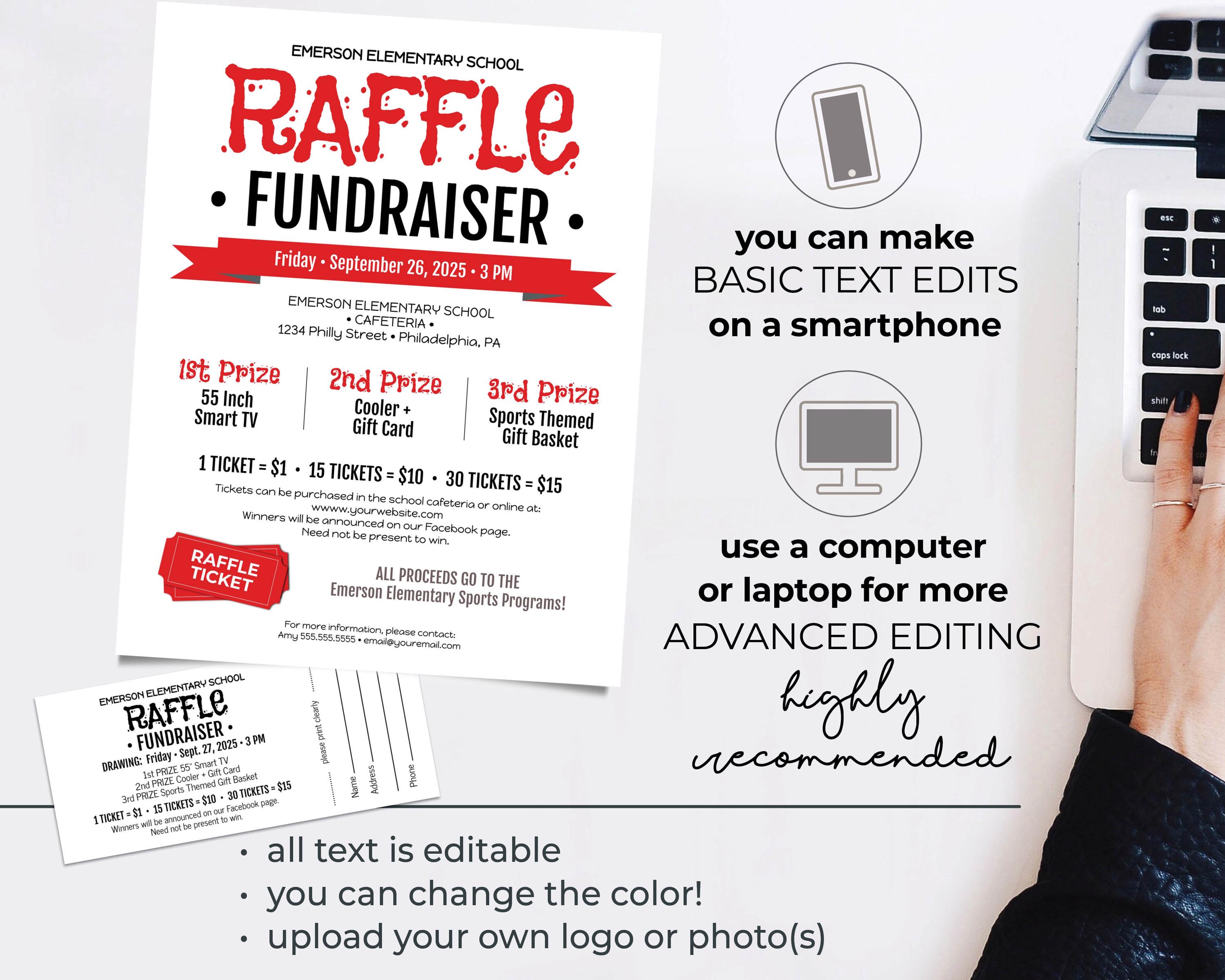 Raffle Fundraiser Bundle Editable TEMPLATES | 8.5x11 Flyer, 11x17 ...