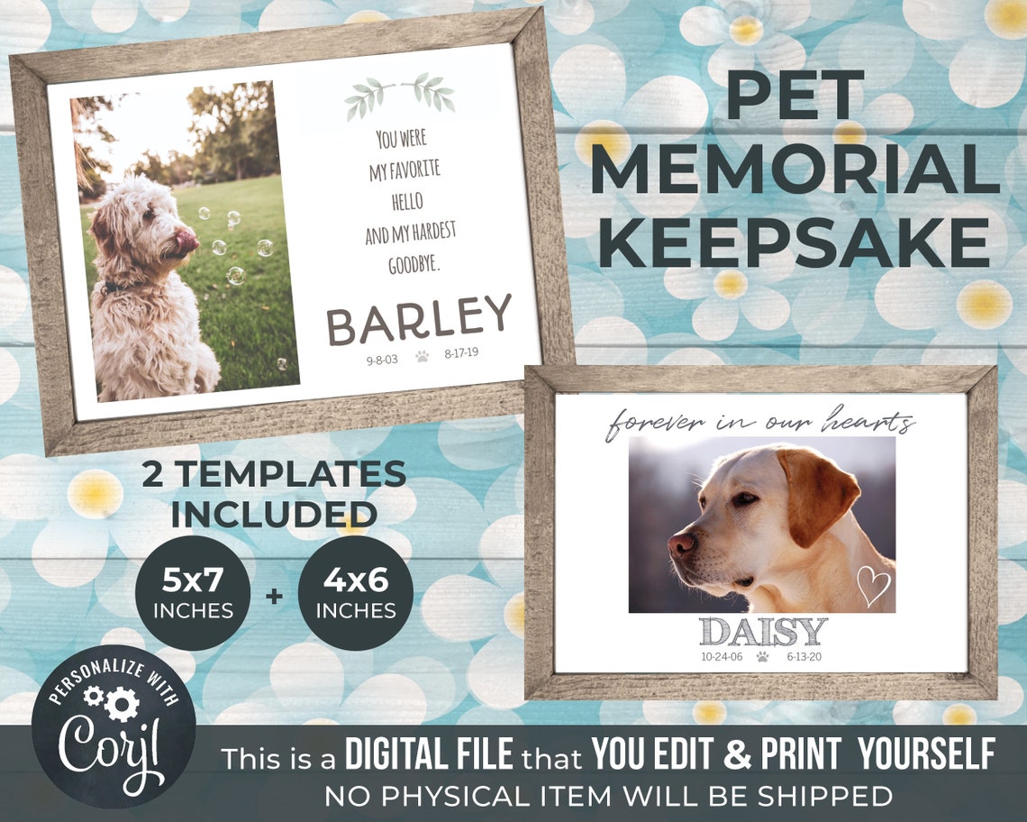 Pet Memorial Keepsake Printable Template Celebration of a | Etsy