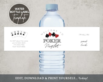 Water Bottle Label Editable TEMPLATE | Poker Night | Game Party | Edit + Download + Print Yourself... Today!