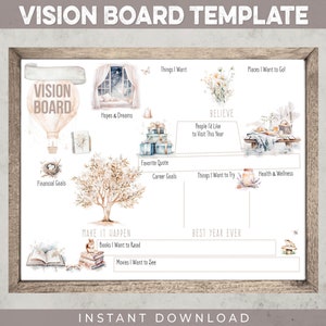 Plantilla de tablero de visión no editable / DESCARGA INSTANTÁNEA / Tablero de sueños / Tablero inspirador / Establecimiento de metas / Manifiesto / Archivos PDF de 11 x 8,5 y 20 x 16