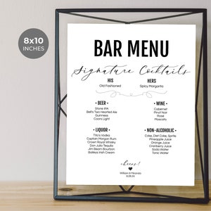 Nowoczesne SZABLONY NA MENU BAROWE | Tabliczka na drinki z podpisem weselnym | Menu piwa, wina, koktajli | 8 x 10 cali | Edytuj + Pobierz + Wydrukuj... Już dziś!!!