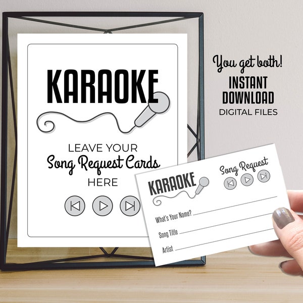 Karaoke Song Request Cards + Display Sign | INSTANT DOWNLOAD Uneditable Digital Files Only | Karaoke Singing Dancing Party Printable