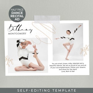 Dance Recital AD TEMPLATE | Self-Editing in Corjl | Faux Gold Design | 8.5x5.5 Inch Half Page | Annual Yearbook Tribute Page | Program Ad