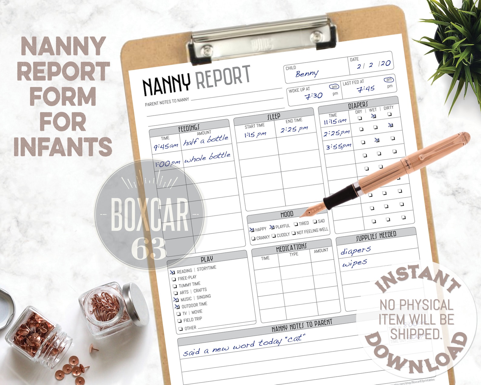 Nanny Report Form for Infants Instant Download Digital - Etsy