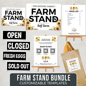 Farm Stand Bundle Bearbeitbare VORLAGEN | Schilder, Preisliste, QR-Code Scan-to-Pay, Produktetiketten, Offen/Geschlossen-Schilder, Frische Eier/Ausverkauft-Schilder