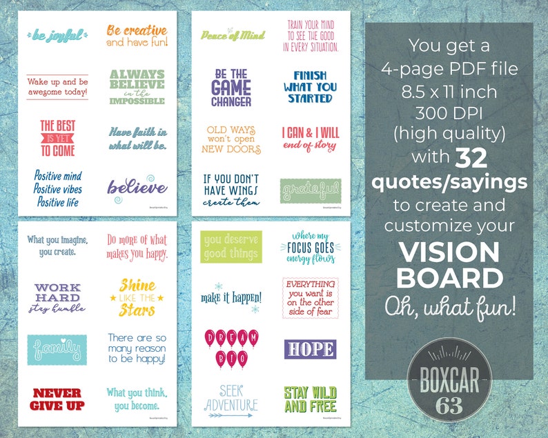 Vision Board Quotes/Sayings | INSTANT DOWNLOAD | Scrapbooking | Inspirational | Manifest Goals & Future | 4-Page PDF | 8.5x11 inches image 3