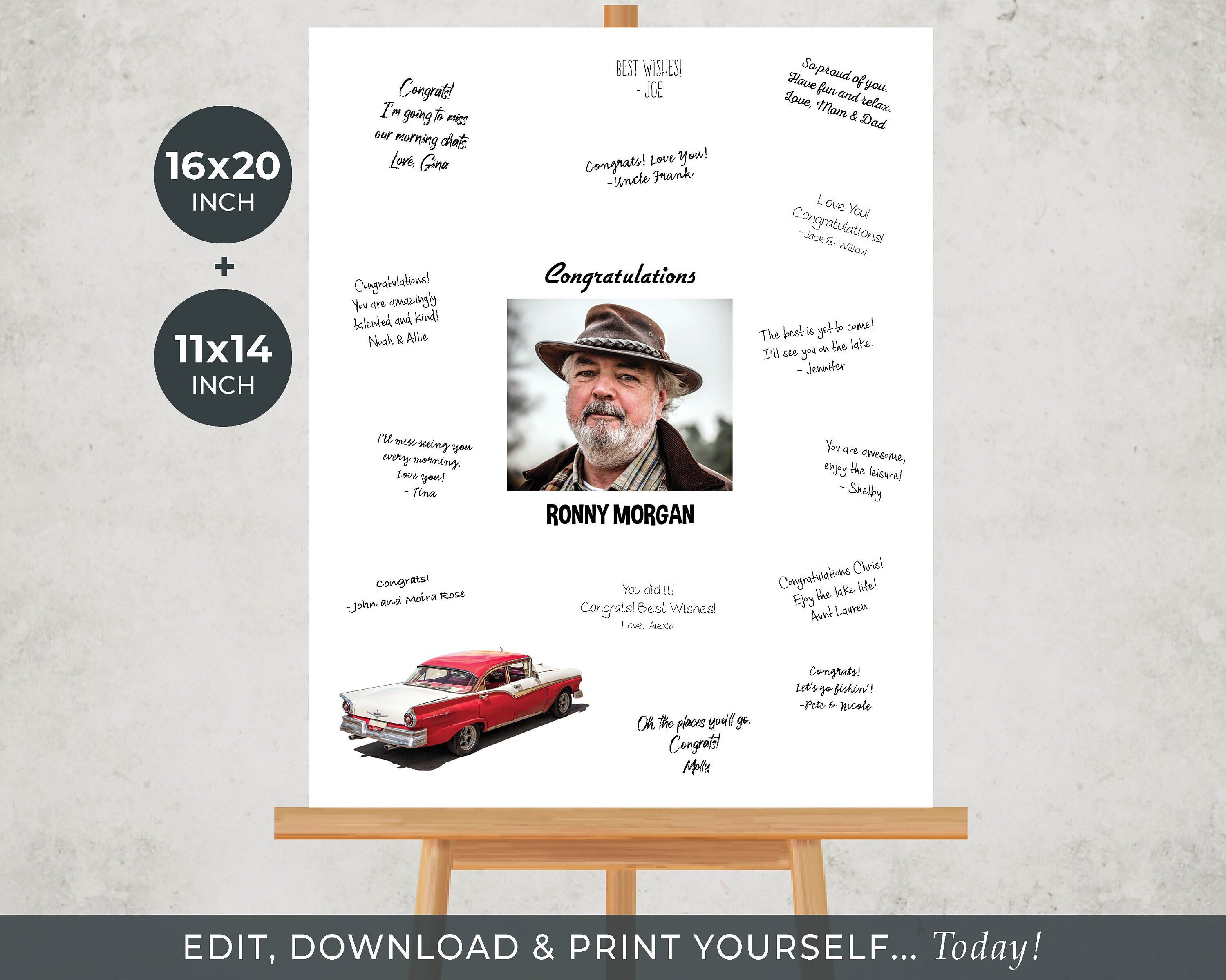 Retirement Message Board TEMPLATE Editable Red Vintage Car Etsy