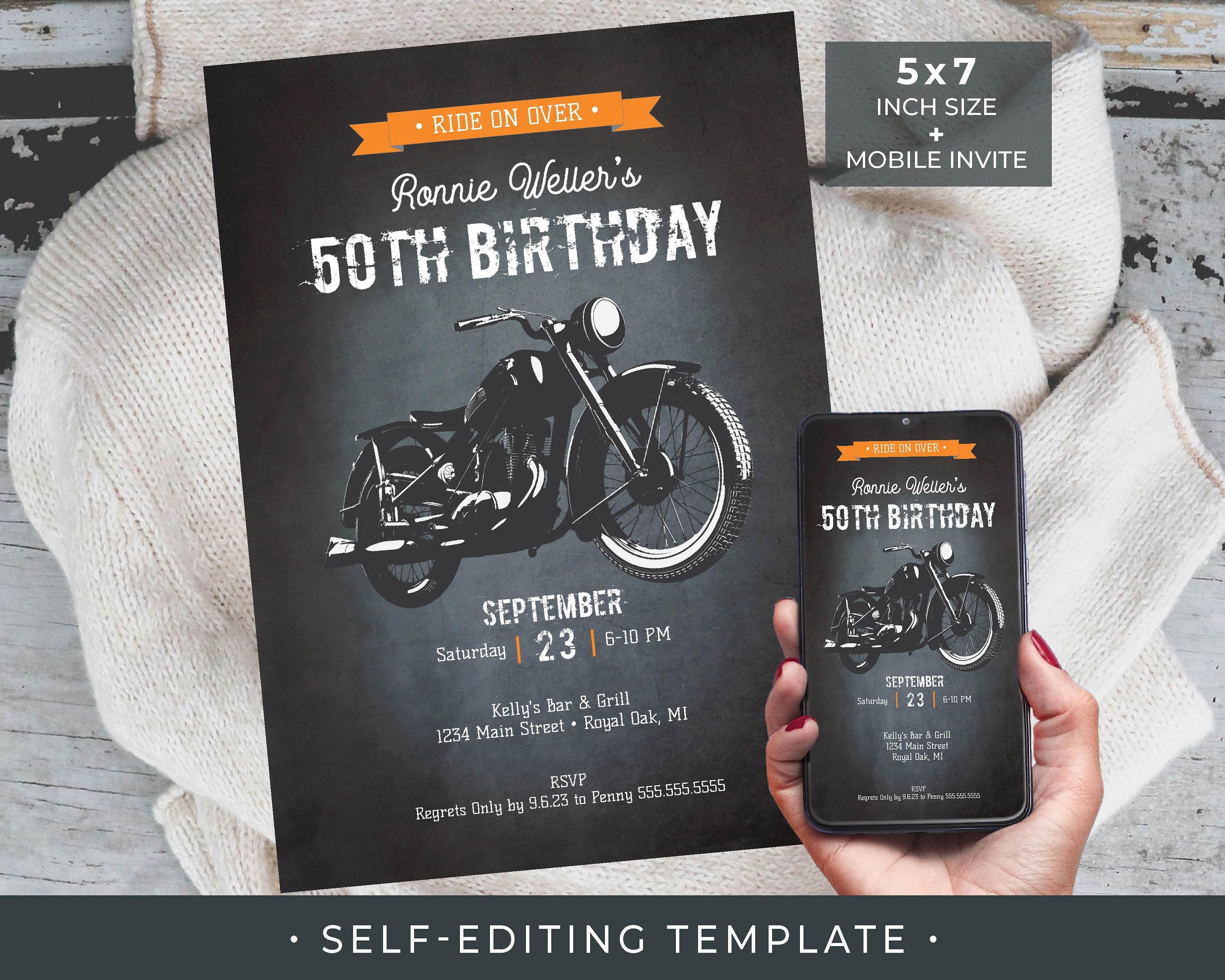 Motorcycle Invitation Self-editing TEMPLATE Mobile Invite TEMPLATE ...