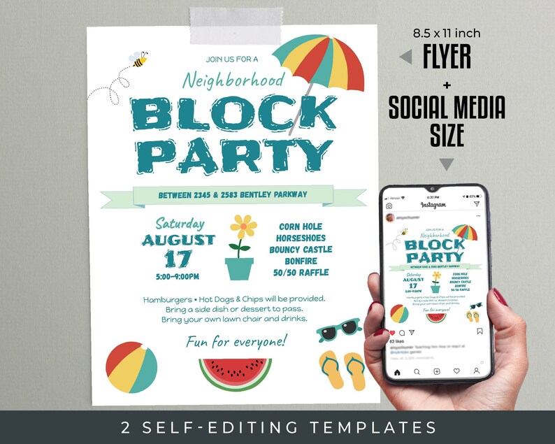 Block Party Flyer 2 Editable TEMPLATES 8.5x11 Flyer - Etsy