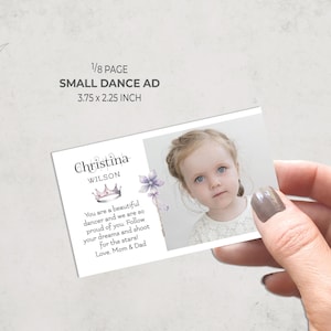 Kleine dansrecital AD zelfbewerkend SJABLOON | Advertentie 1/8 pagina | 3,75 x 2,25 inch | Paarse kroon en toverstaf | Advertentie voor jaarlijkse huldeprogramma voor het jaarboek