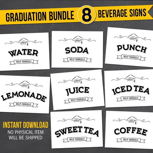 Graduation Beverage Sign Bundle Printables | Instant Download | Cooler Labels | 2024 Graduate | 5x7 Inches | Download PDF & Print Yourself